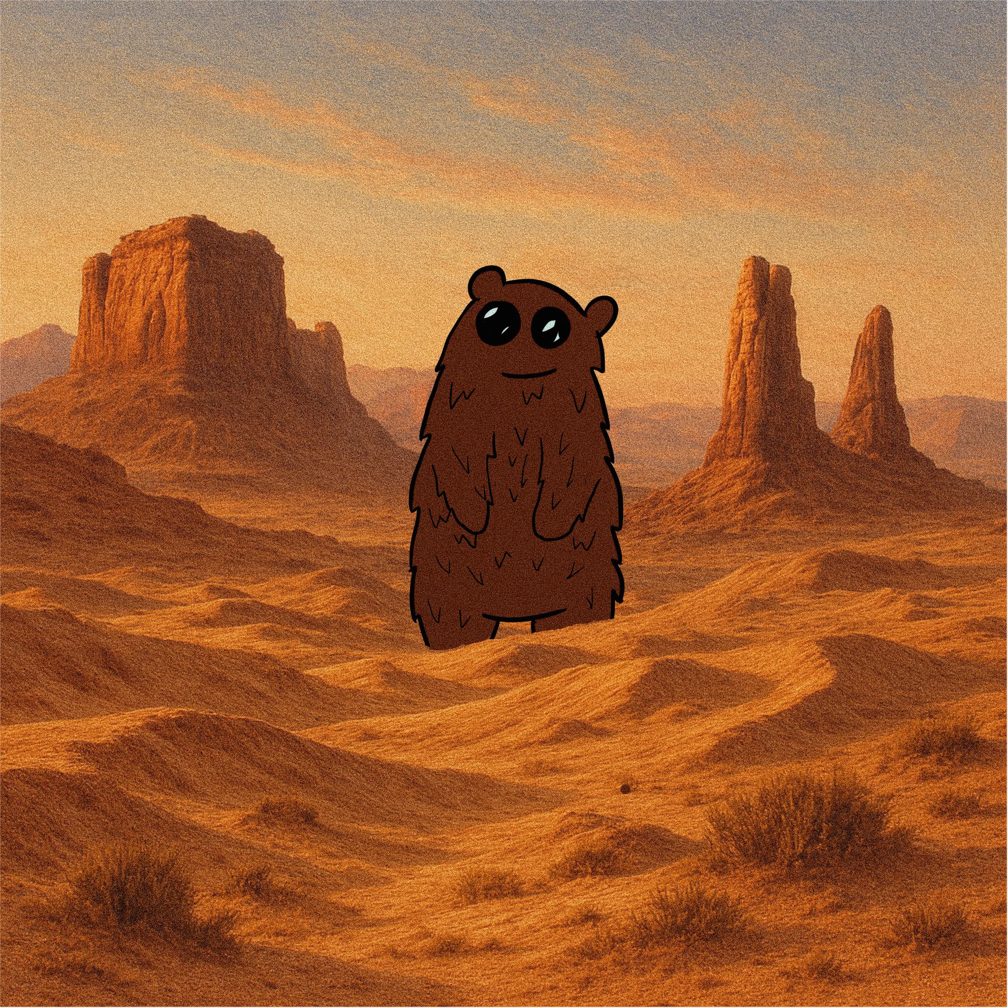 Babu in a desert landscape with Monument Valley rock formations